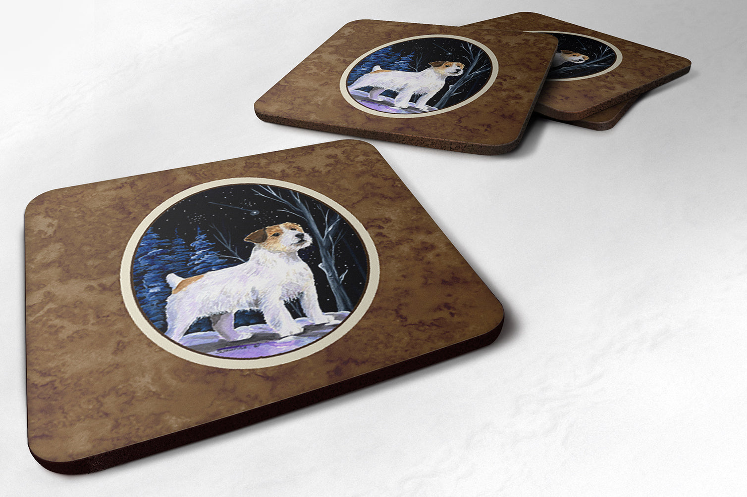 Starry Night Jack Russell Terrier Foam Coasters Set of 4 Cup Coasters for Indoor Outdoor, Tabletop Protection, Anti Slip, Mouse pad Material