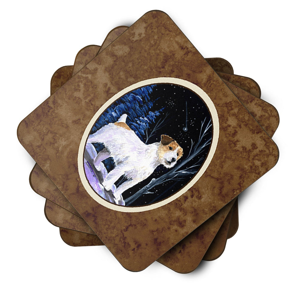 Starry Night Jack Russell Terrier Foam Coasters Set of 4 Cup Coasters for Indoor Outdoor, Tabletop Protection, Anti Slip, Mouse pad Material