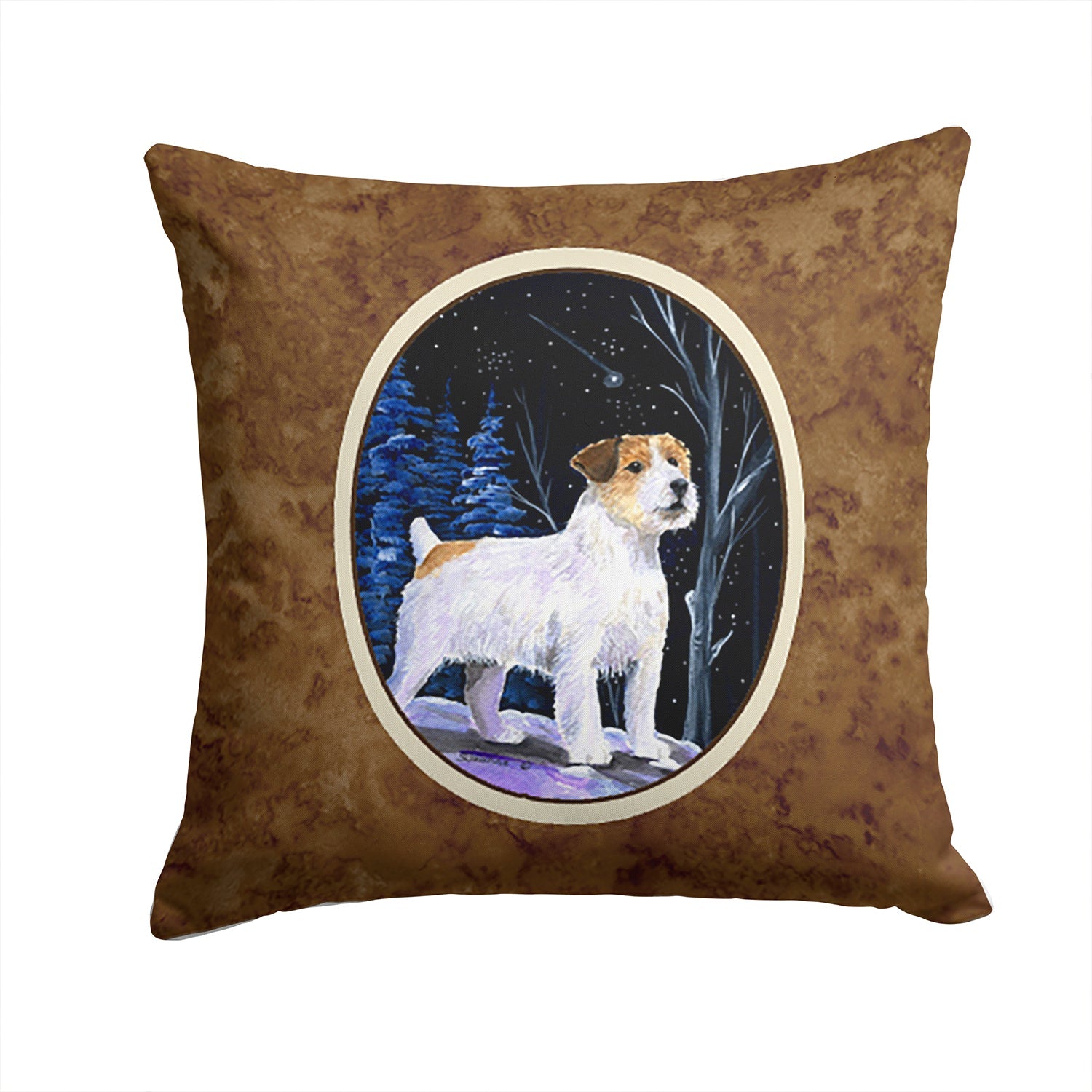 Starry Night Jack Russell Terrier Decorative Throw Pillow 14x14 Indoor Outdoor Accent Cushion, Fabric Cover with Insert for Sofa, Bed, Porch & Living Room