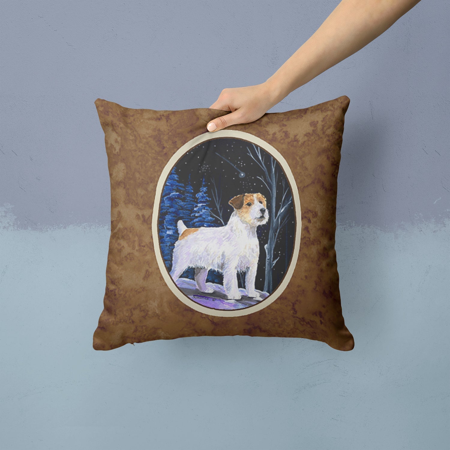 Starry Night Jack Russell Terrier Decorative Throw Pillow 14x14 Indoor Outdoor Accent Cushion, Fabric Cover with Insert for Sofa, Bed, Porch & Living Room