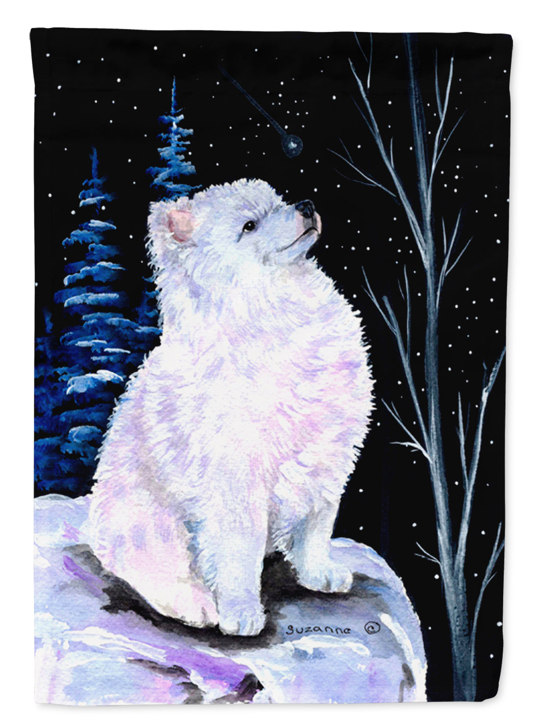 Starry Night American Eskimo House Flag 28x40 Porch Sleeve Pole Decorative Outside Yard Banner Artwork Wall Hanging, Polyester