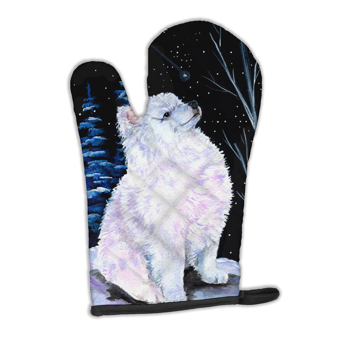 Starry Night American Eskimo Oven Mitt Heat Resistant Thick Oven Mitt for Hot Pans and Oven, Kitchen Mitt Protect Hands, Cooking Baking Glove