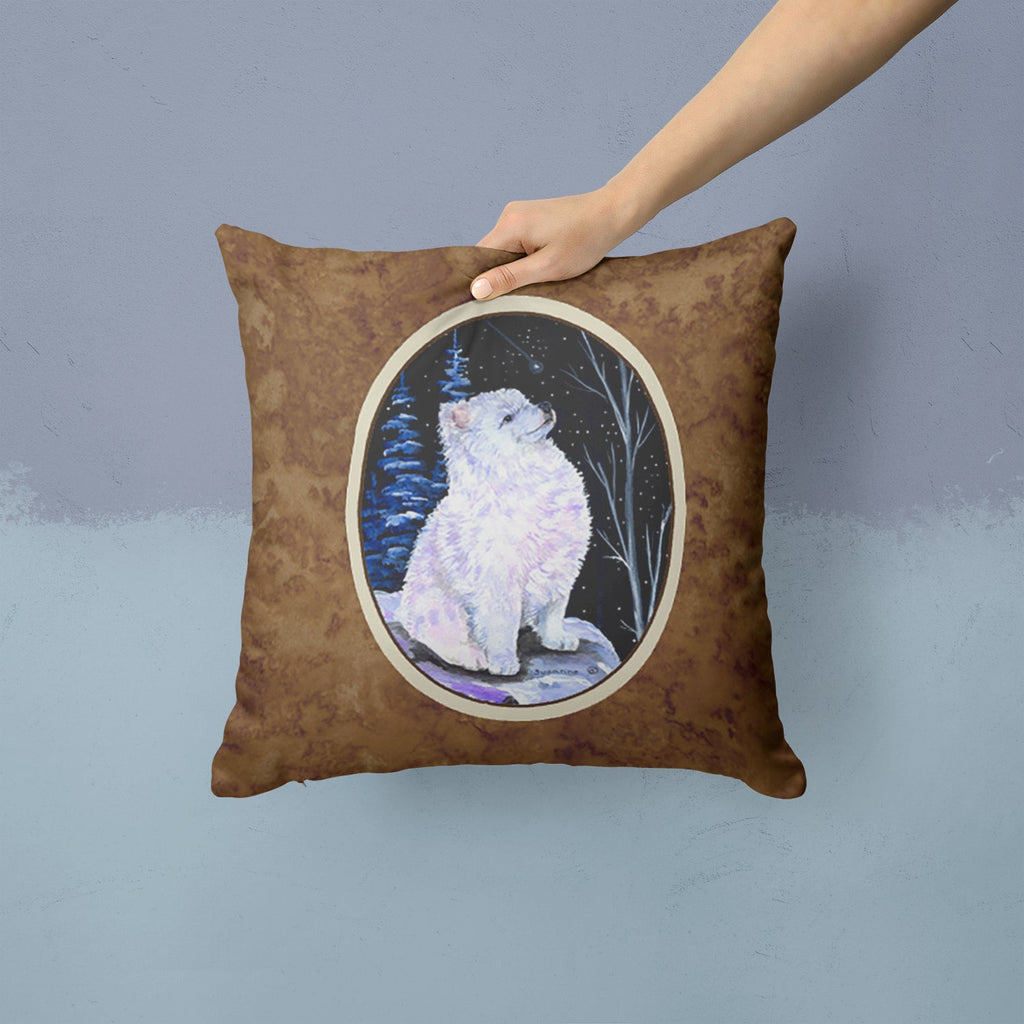 Starry Night American Eskimo Decorative Throw Pillow 14x14 Indoor Outdoor Accent Cushion, Fabric Cover with Insert for Sofa, Bed, Porch & Living Room