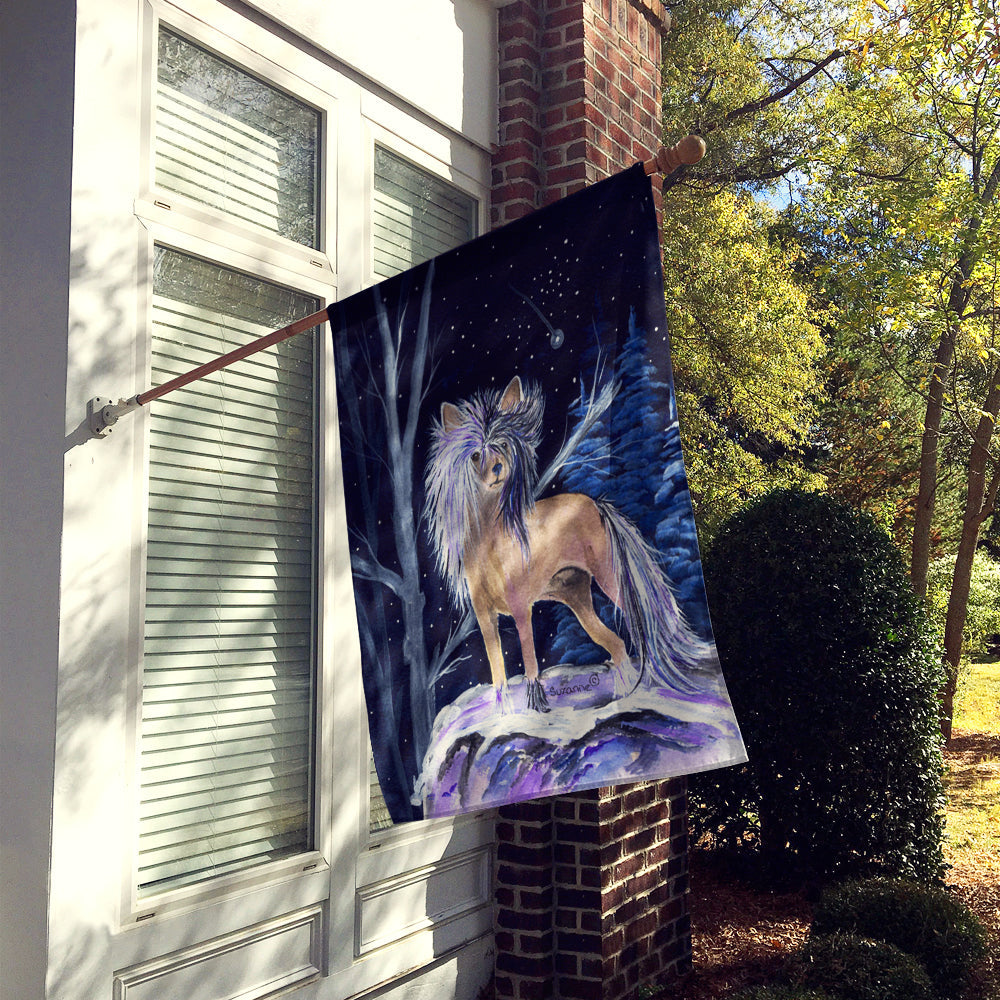 Starry Night Chinese Crested House Flag 28x40 Porch Sleeve Pole Decorative Outside Yard Banner Artwork Wall Hanging, Polyester