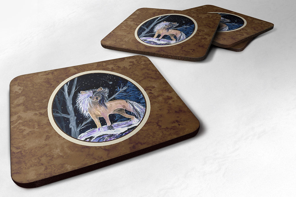 Starry Night Chinese Crested Foam Coasters Set of 4 Cup Coasters for Indoor Outdoor, Tabletop Protection, Anti Slip, Mouse pad Material