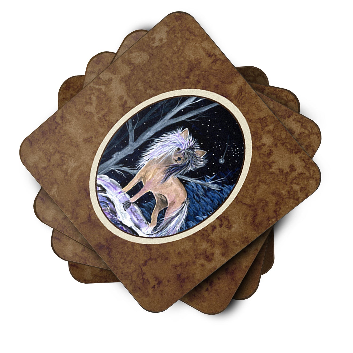 Starry Night Chinese Crested Foam Coasters Set of 4 Cup Coasters for Indoor Outdoor, Tabletop Protection, Anti Slip, Mouse pad Material