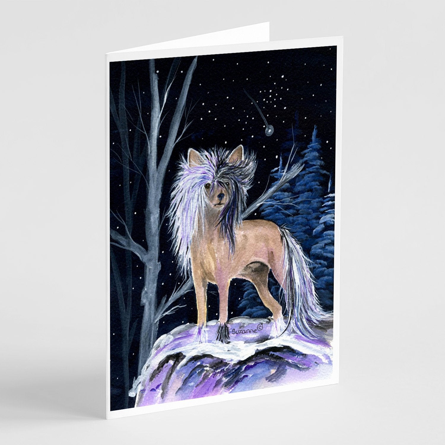 Starry Night Chinese Crested Greeting Cards Pack of 8 Blank Cards with Envelopes Whimsical A7 Size 5x7