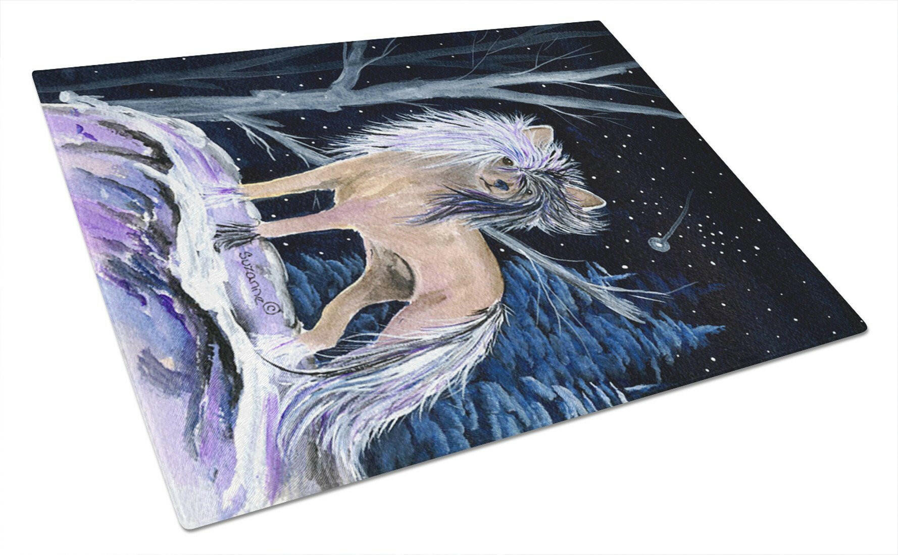 Starry Night Chinese Crested Cutting Board Tempered Glass Kitchen Cutting Surface, Heat Resistant Chopping, Non-Slip Feet, Food Prep & Serving