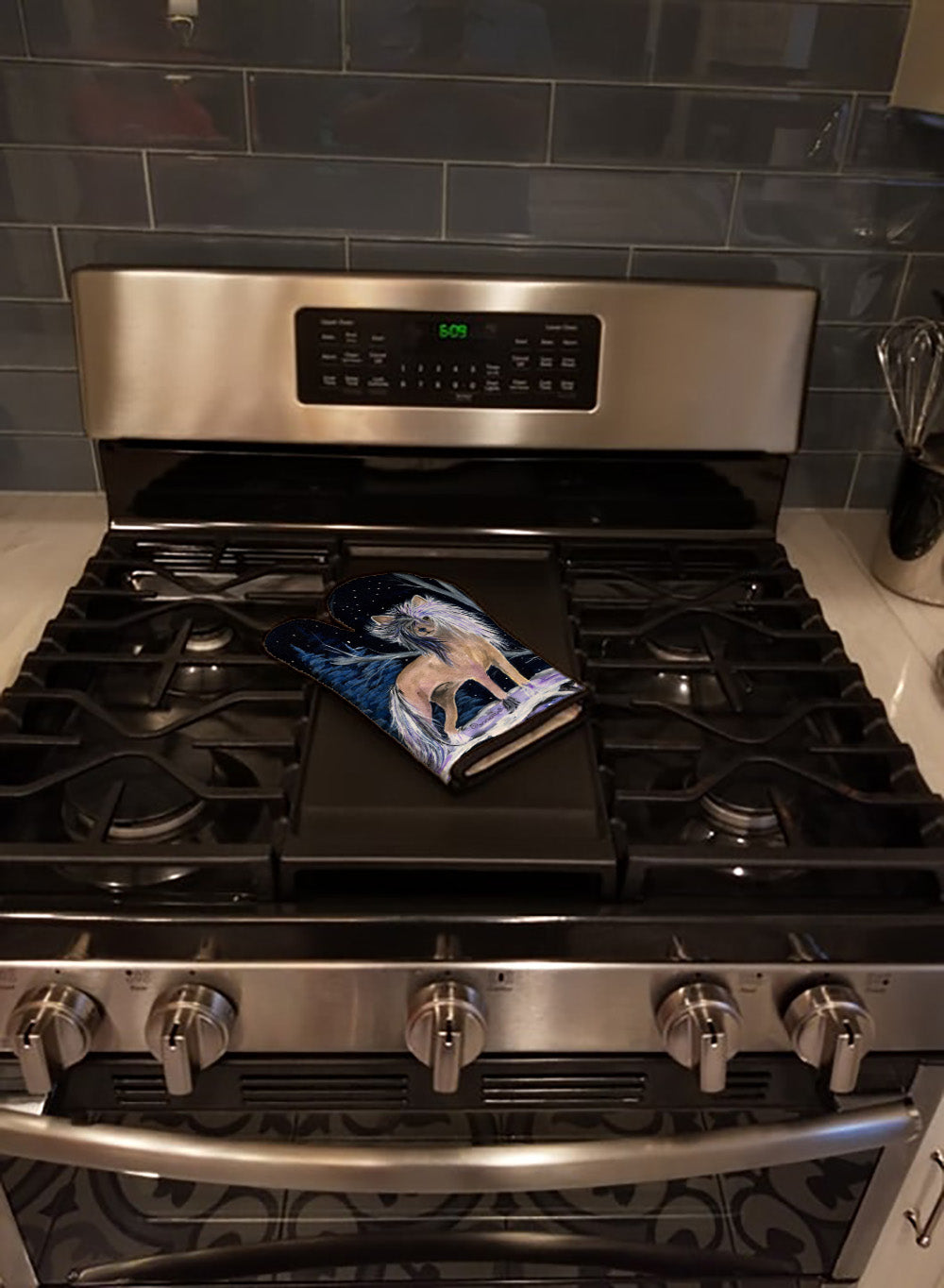 Starry Night Chinese Crested Oven Mitt Heat Resistant Thick Oven Mitt for Hot Pans and Oven, Kitchen Mitt Protect Hands, Cooking Baking Glove