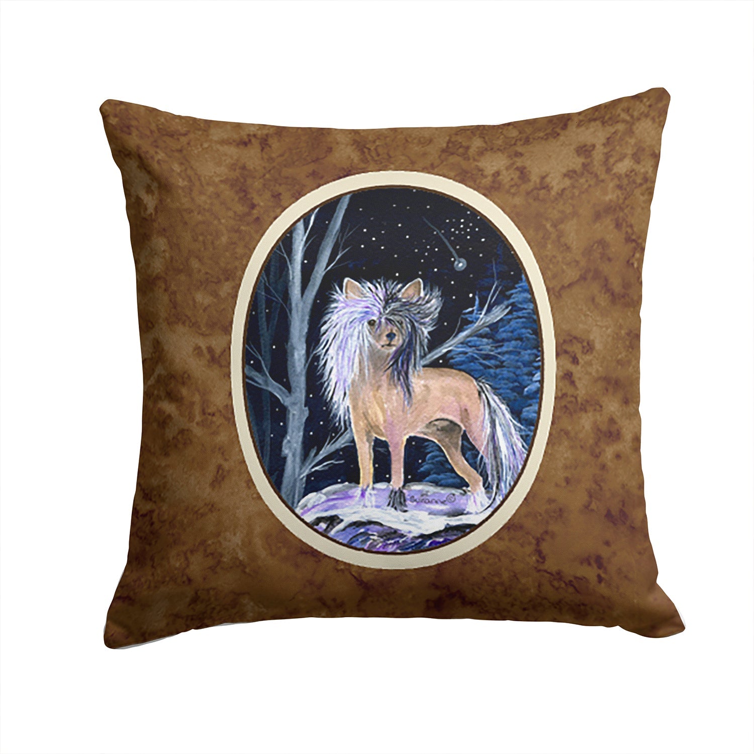 Starry Night Chinese Crested Decorative Throw Pillow 14x14 Indoor Outdoor Accent Cushion, Fabric Cover with Insert for Sofa, Bed, Porch & Living Room