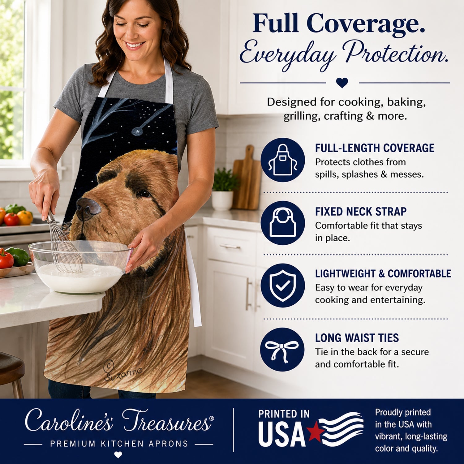 Starry Night Sussex Spaniel Apron Cooking Kitchen Server Baking Crafts Gardening for Adult Women Men, Unisex, Large, Multicolor