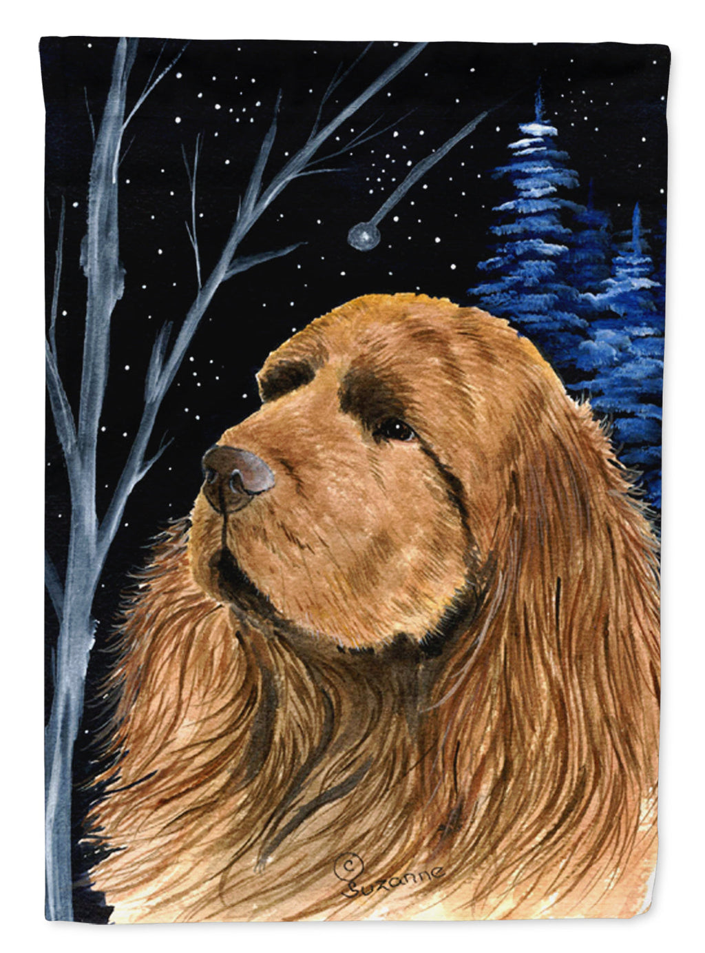 Starry Night Sussex Spaniel House Flag 28x40 Porch Sleeve Pole Decorative Outside Yard Banner Artwork Wall Hanging, Polyester