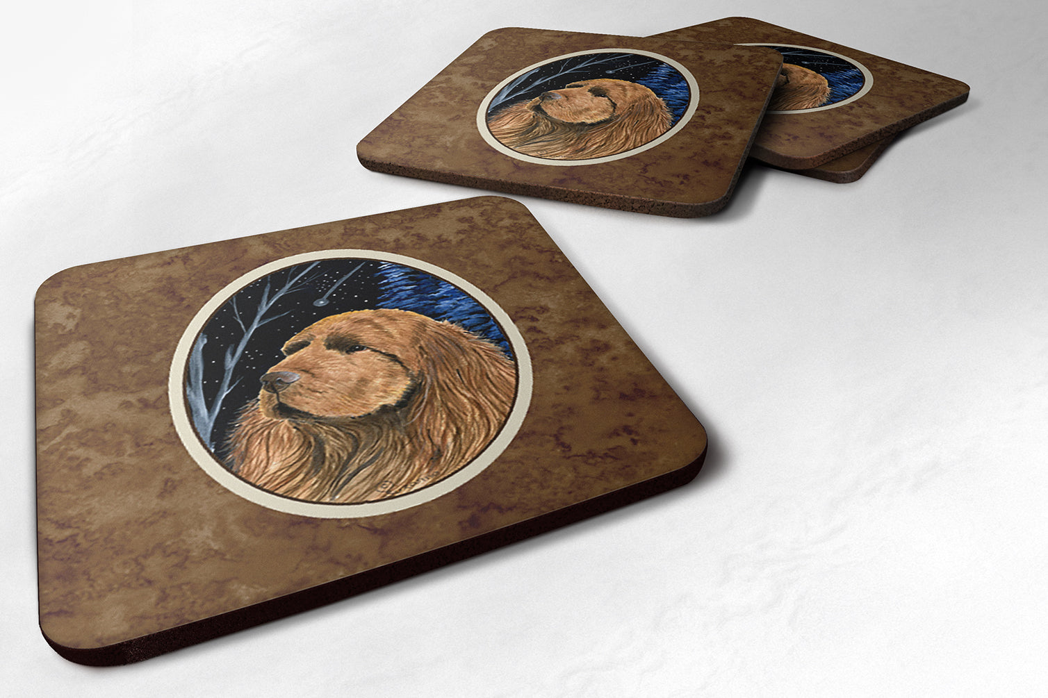 Starry Night Sussex Spaniel Foam Coasters Set of 4 Cup Coasters for Indoor Outdoor, Tabletop Protection, Anti Slip, Mouse pad Material
