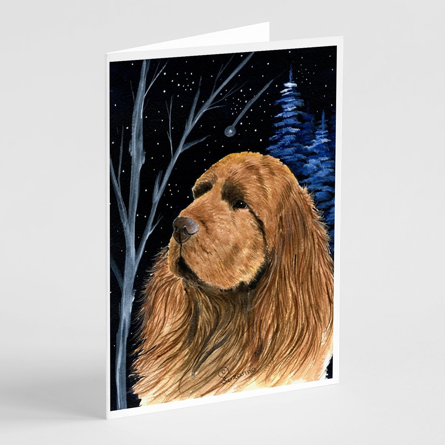 Starry Night Sussex Spaniel Greeting Cards Pack of 8 Blank Cards with Envelopes Whimsical A7 Size 5x7
