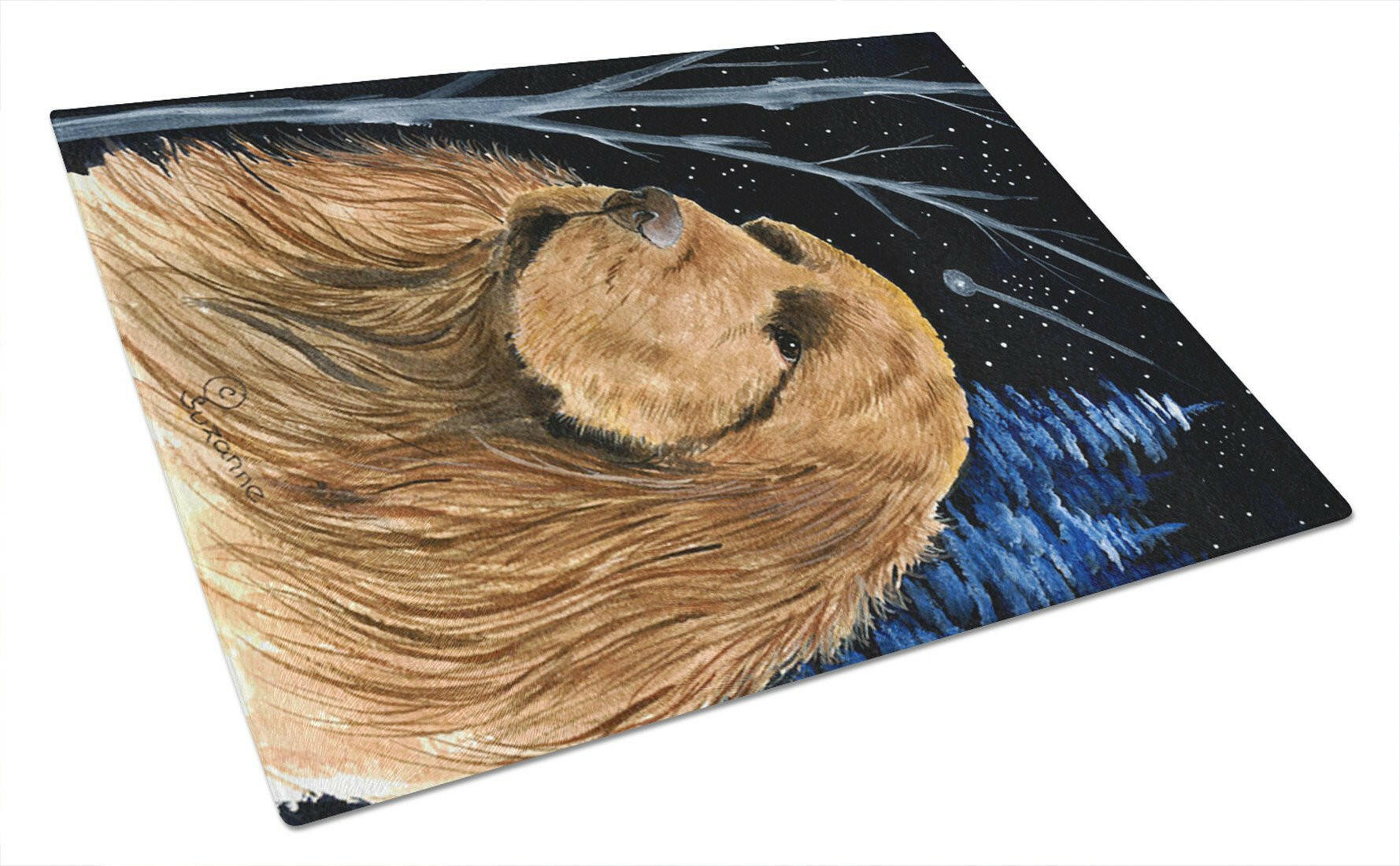 Starry Night Sussex Spaniel Cutting Board Tempered Glass Kitchen Cutting Surface, Heat Resistant Chopping, Non-Slip Feet, Food Prep & Serving
