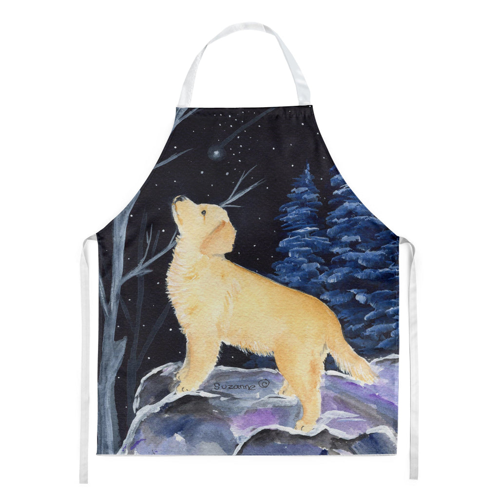 Starry Night Golden Retriever Apron Cooking Kitchen Server Baking Crafts Gardening for Adult Women Men, Unisex, Large, Multicolor