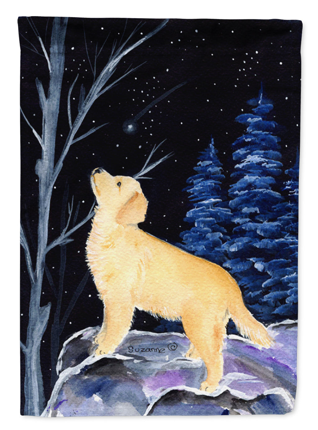 Starry Night Golden Retriever House Flag 28x40 Porch Sleeve Pole Decorative Outside Yard Banner Artwork Wall Hanging, Polyester