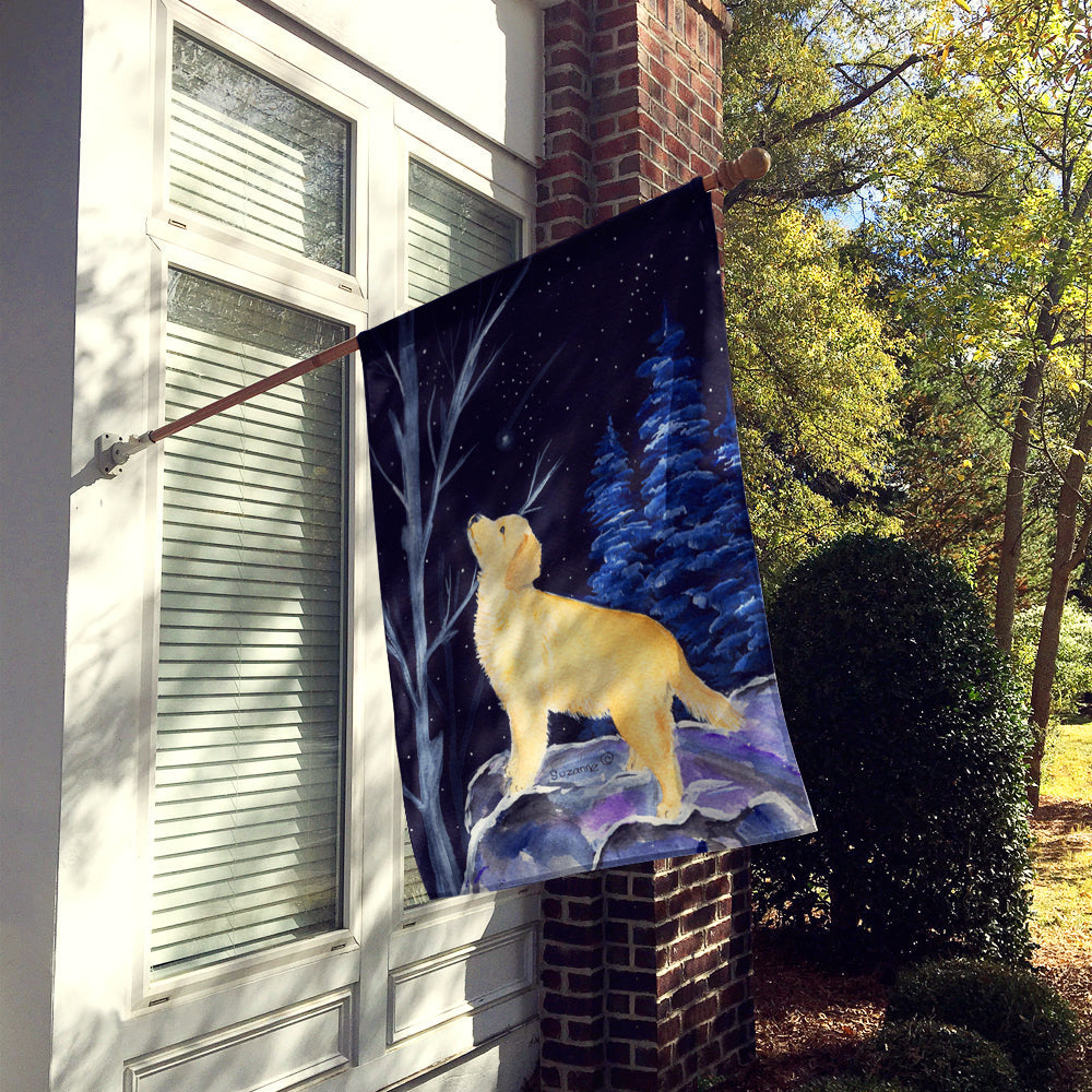 Starry Night Golden Retriever House Flag 28x40 Porch Sleeve Pole Decorative Outside Yard Banner Artwork Wall Hanging, Polyester