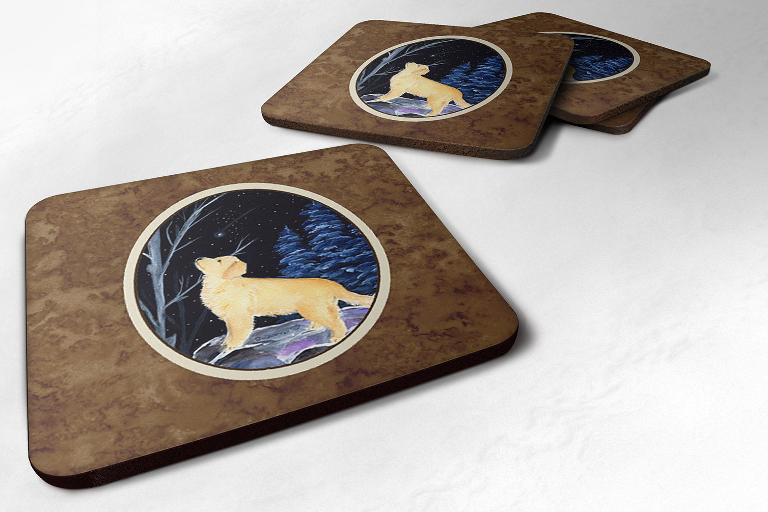 Starry Night Golden Retriever Foam Coasters Set of 4 Cup Coasters for Indoor Outdoor, Tabletop Protection, Anti Slip, Mouse pad Material
