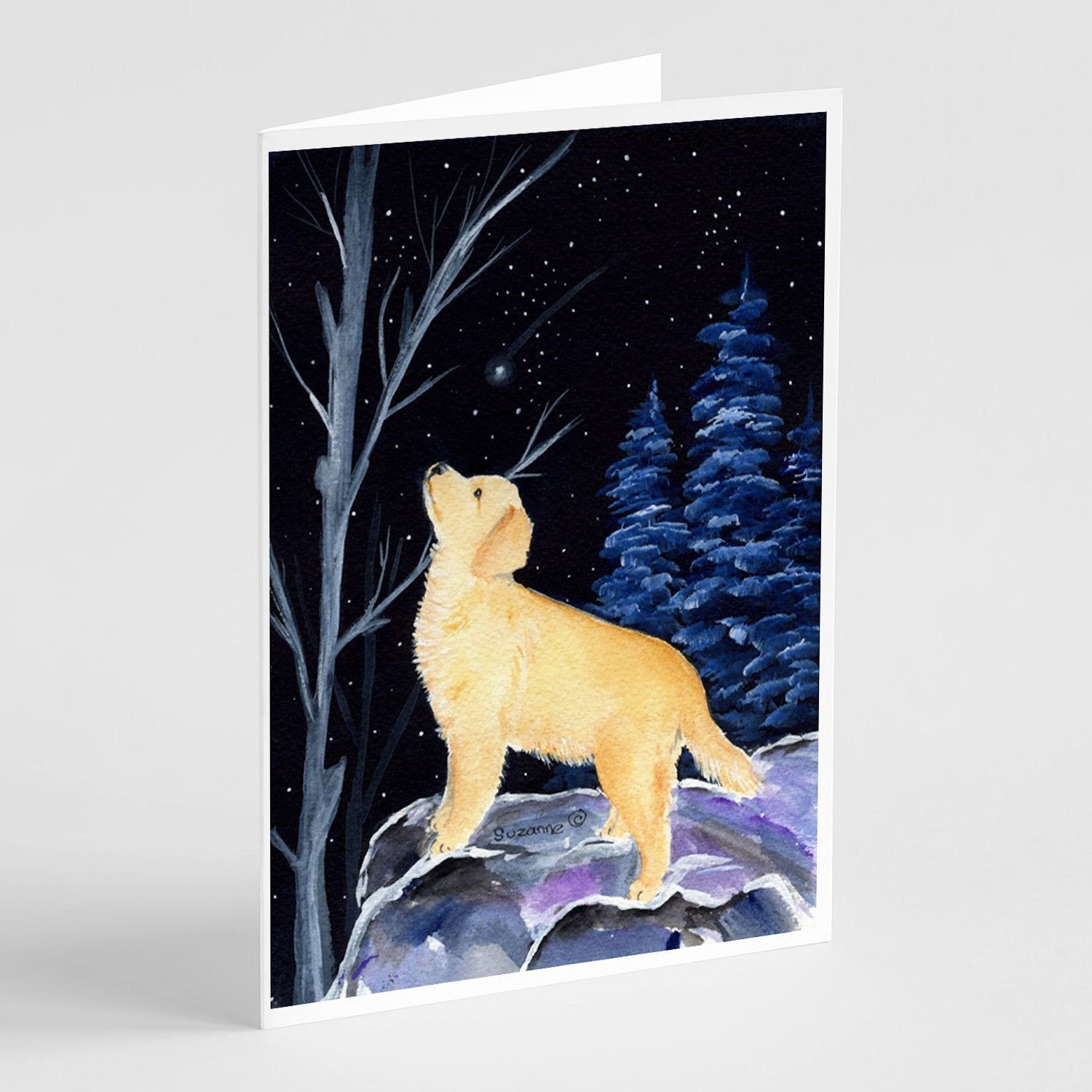 Starry Night Golden Retriever Greeting Cards Pack of 8 Blank Cards with Envelopes Whimsical A7 Size 5x7