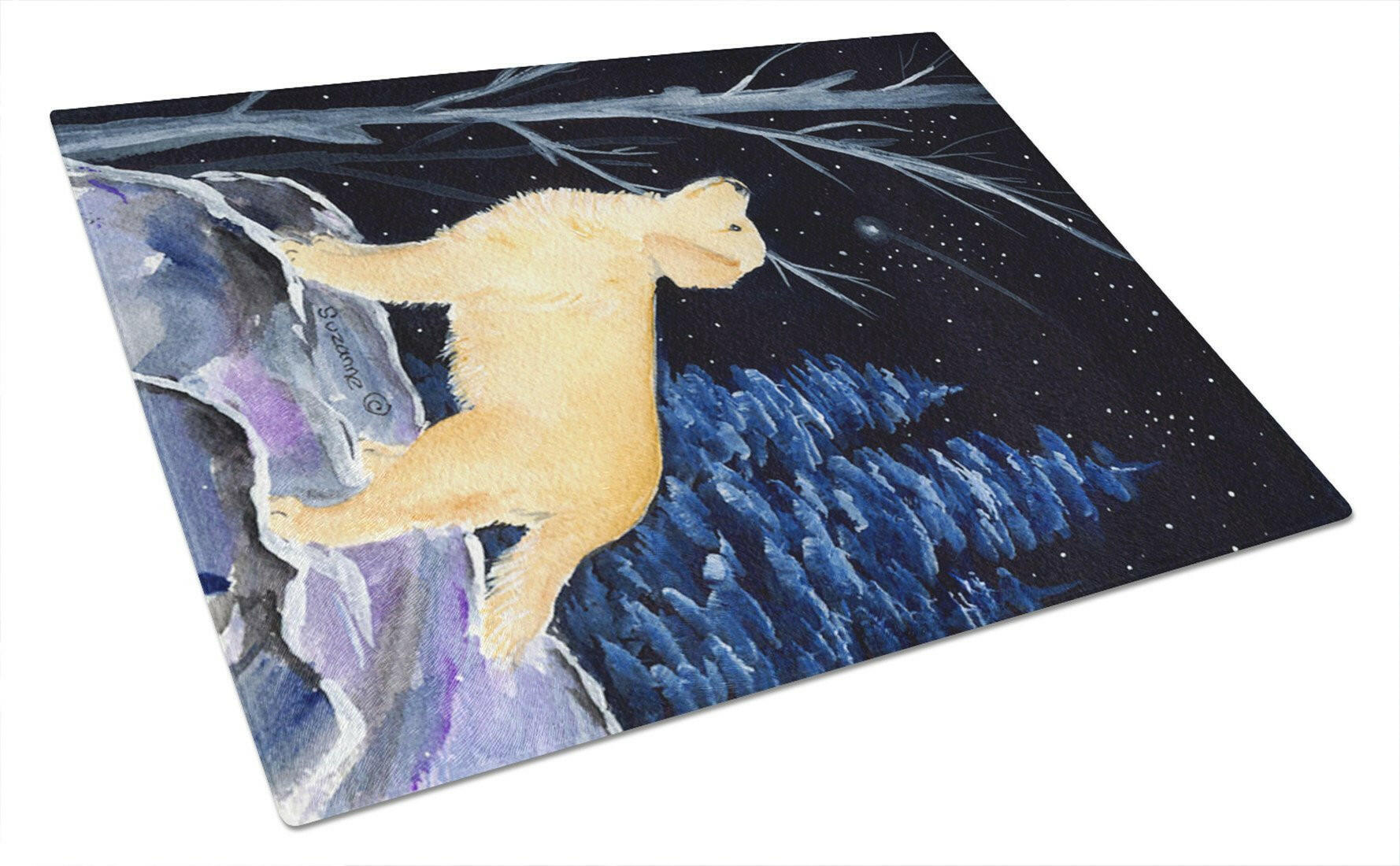 Starry Night Golden Retriever Cutting Board Tempered Glass Kitchen Cutting Surface, Heat Resistant Chopping, Non-Slip Feet, Food Prep & Serving