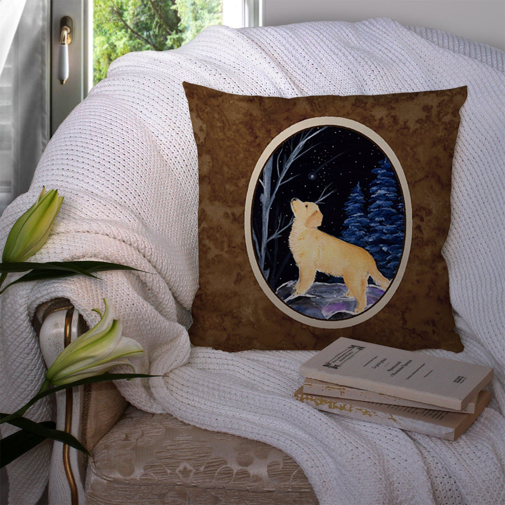 Starry Night Golden Retriever Decorative Throw Pillow 14x14 Indoor Outdoor Accent Cushion, Fabric Cover with Insert for Sofa, Bed, Porch & Living Room