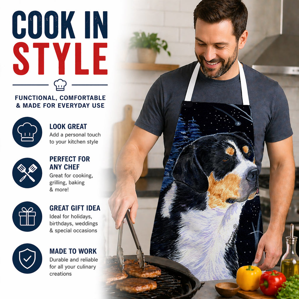 Starry Night Bernese Mountain Dog Apron Cooking Kitchen Server Baking Crafts Gardening for Adult Women Men, Unisex, Large, Multicolor