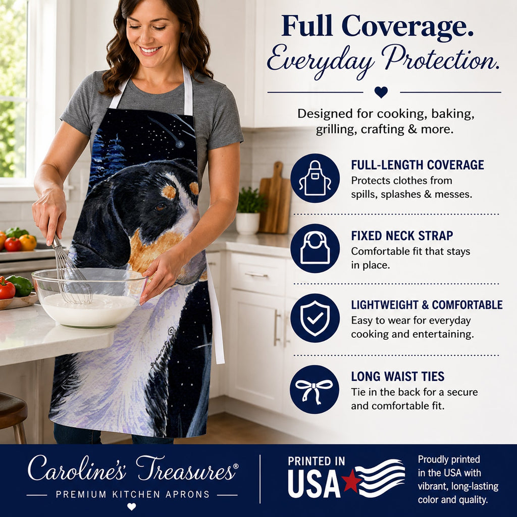 Starry Night Bernese Mountain Dog Apron Cooking Kitchen Server Baking Crafts Gardening for Adult Women Men, Unisex, Large, Multicolor