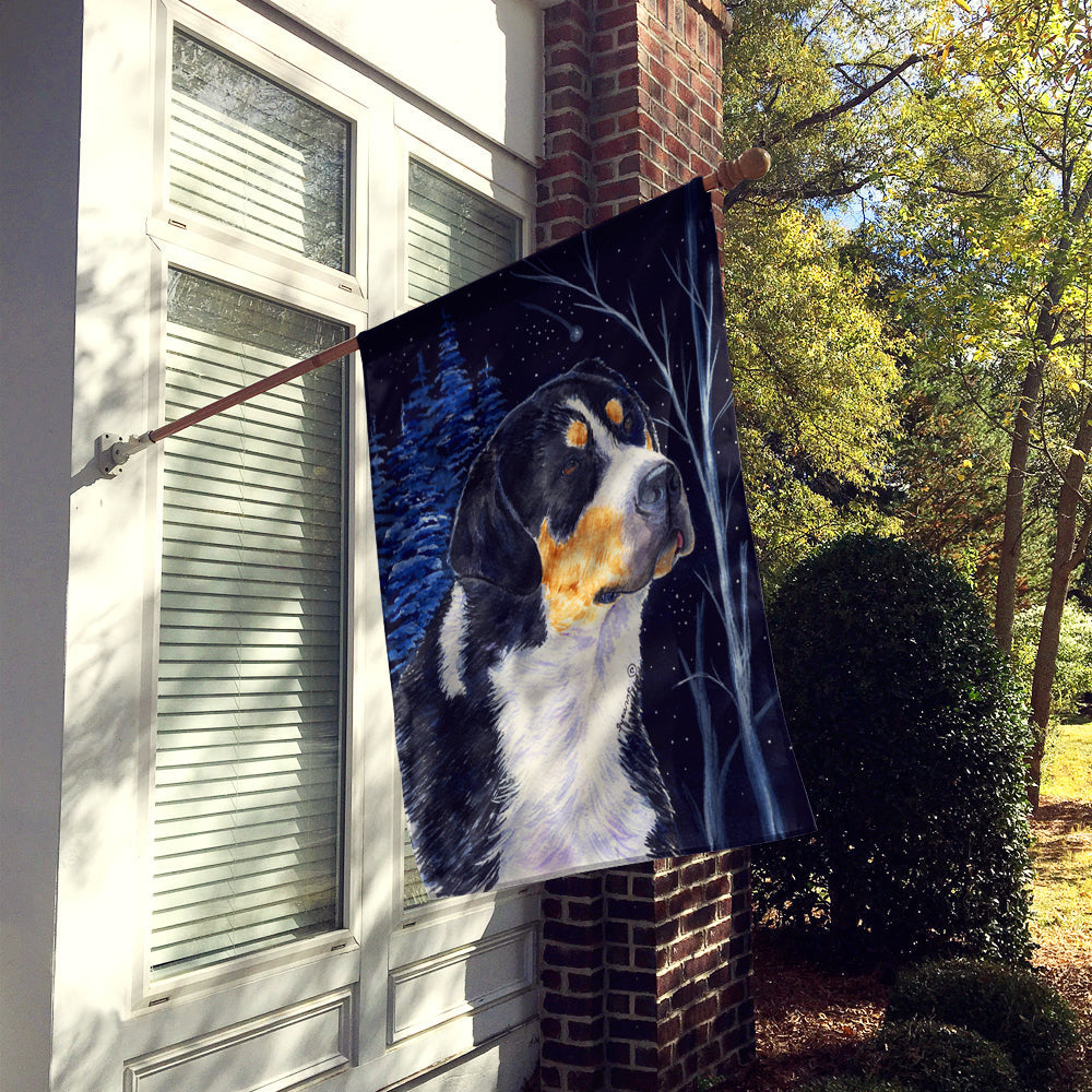 Starry Night Bernese Mountain Dog House Flag 28x40 Porch Sleeve Pole Decorative Outside Yard Banner Artwork Wall Hanging, Polyester