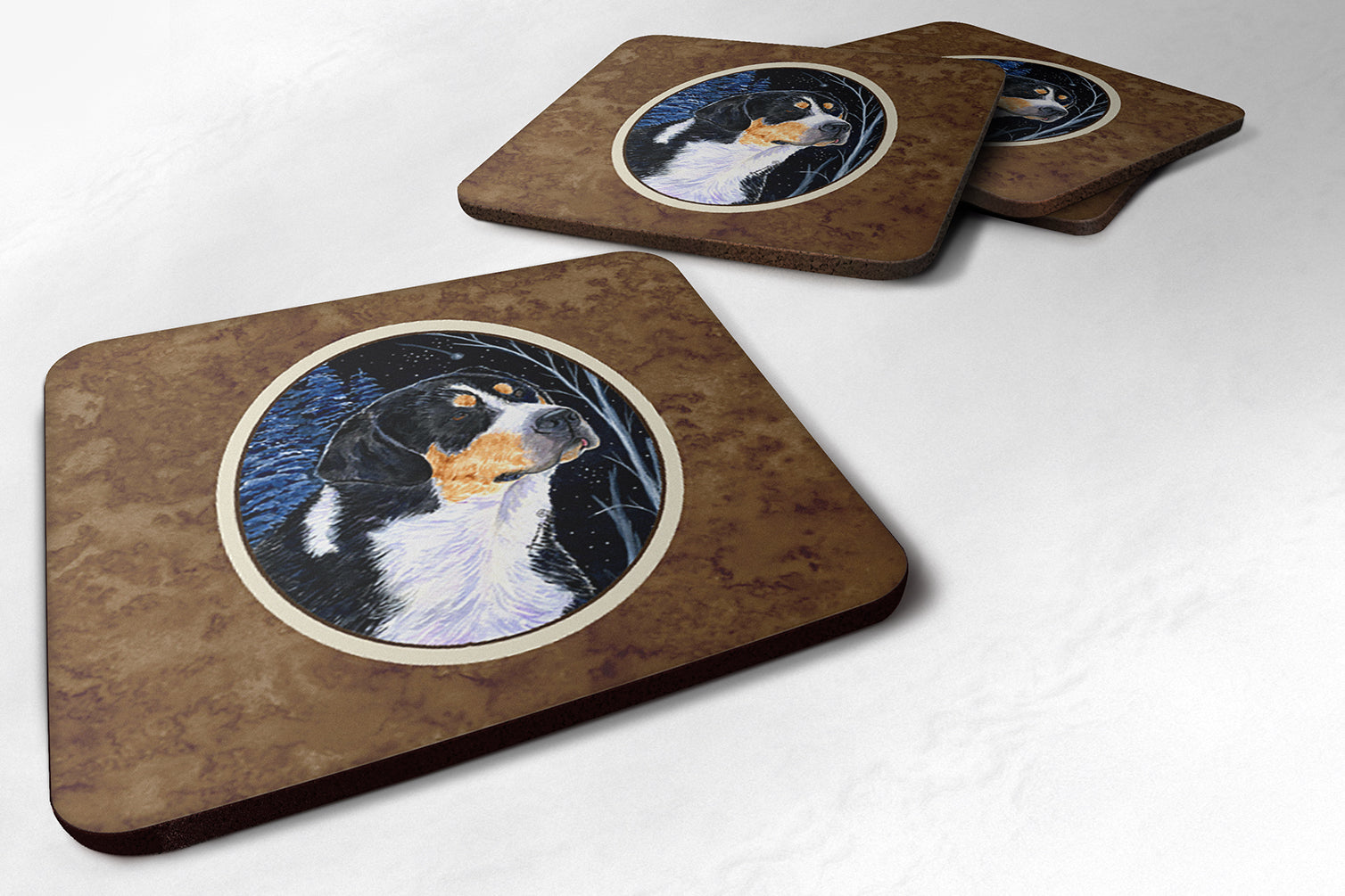 Starry Night Bernese Mountain Dog Foam Coasters Set of 4 Cup Coasters for Indoor Outdoor, Tabletop Protection, Anti Slip, Mouse pad Material