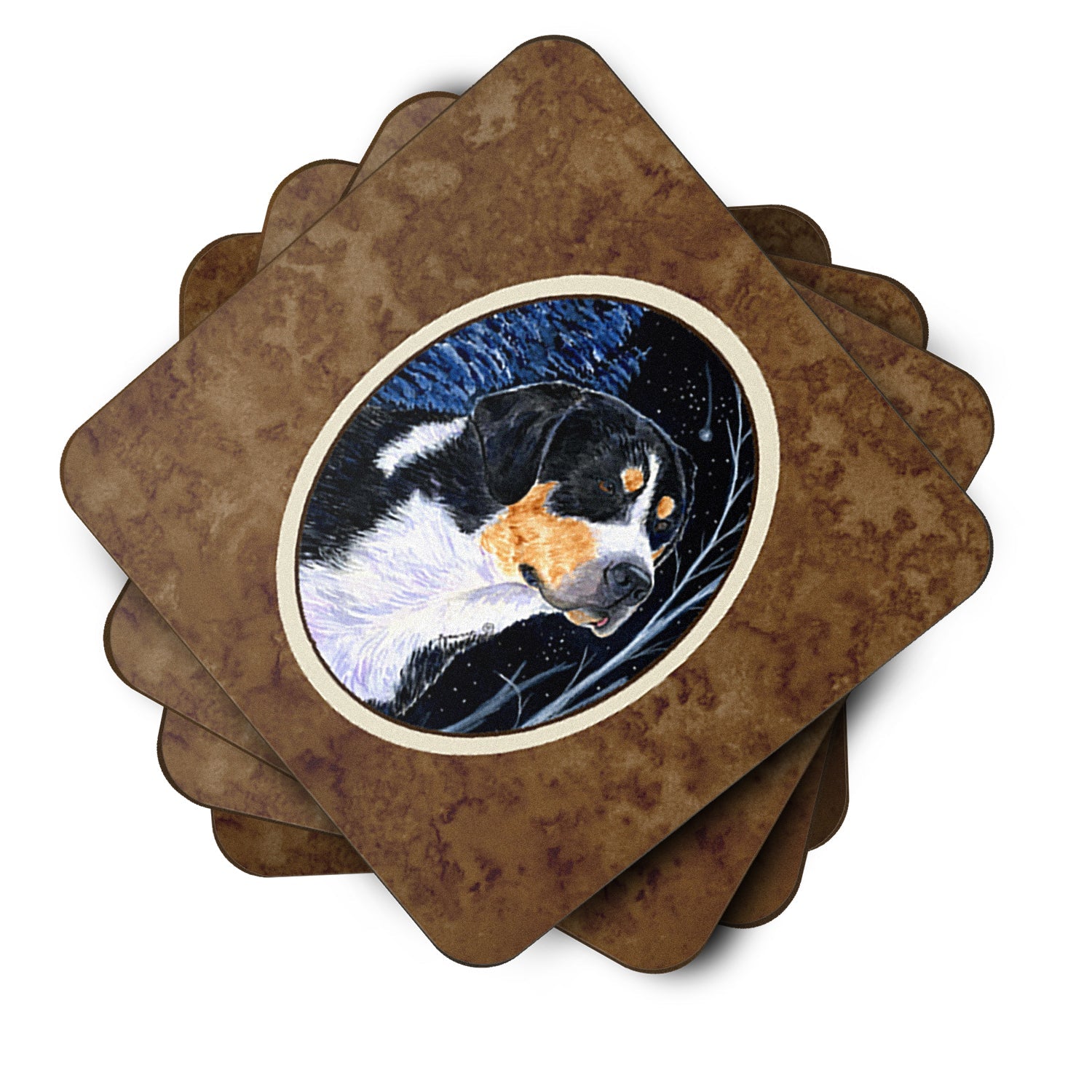 Starry Night Bernese Mountain Dog Foam Coasters Set of 4 Cup Coasters for Indoor Outdoor, Tabletop Protection, Anti Slip, Mouse pad Material