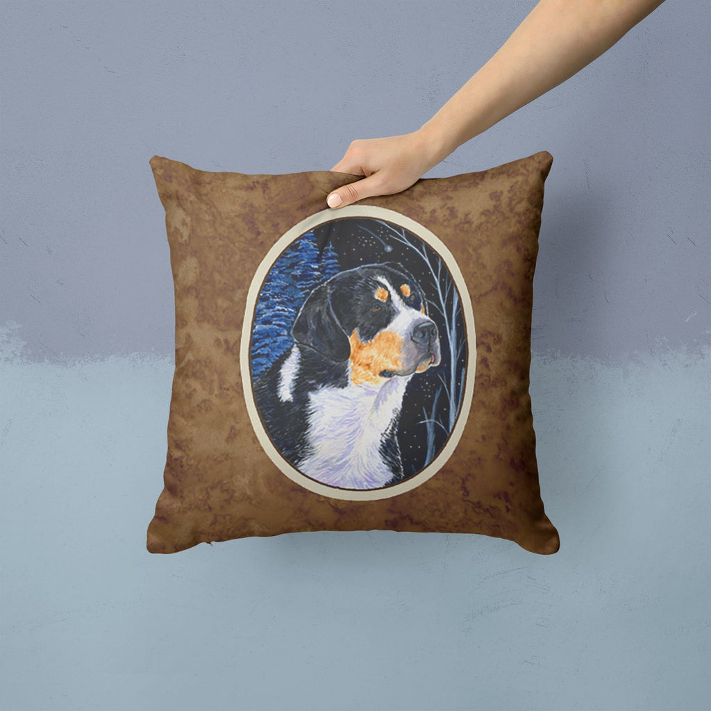 Starry Night Bernese Mountain Dog Decorative Throw Pillow 14x14 Indoor Outdoor Accent Cushion, Fabric Cover with Insert for Sofa, Bed, Porch & Living Room