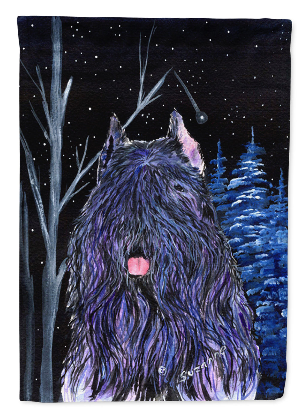 Starry Night Bouvier des Flandres House Flag 28x40 Porch Sleeve Pole Decorative Outside Yard Banner Artwork Wall Hanging, Polyester