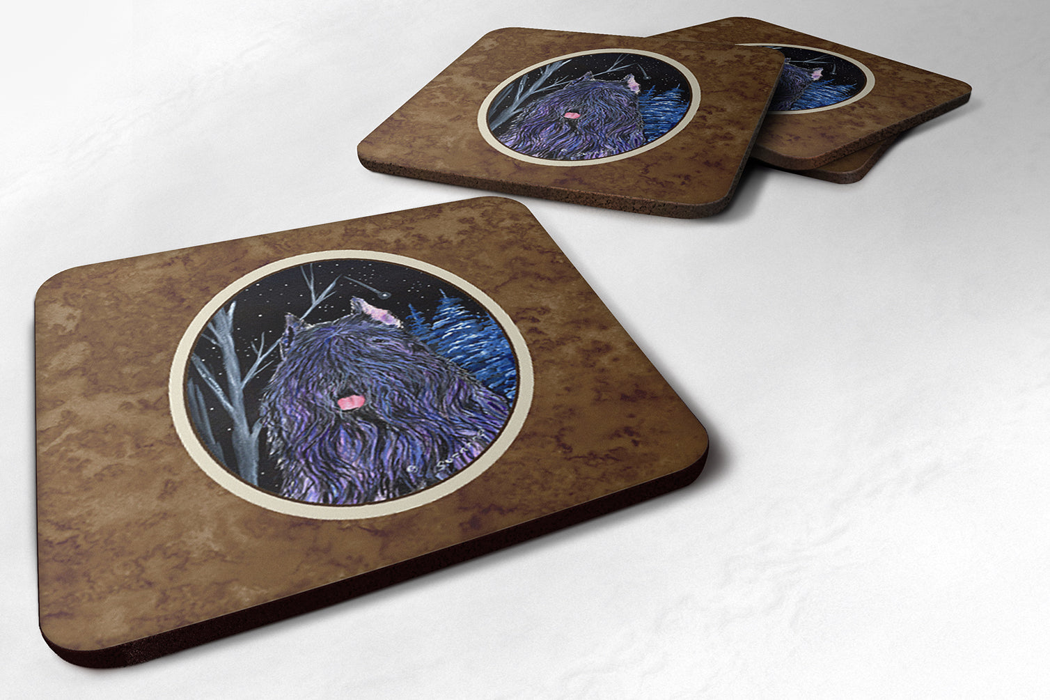 Starry Night Bouvier des Flandres Foam Coasters Set of 4 Cup Coasters for Indoor Outdoor, Tabletop Protection, Anti Slip, Mouse pad Material