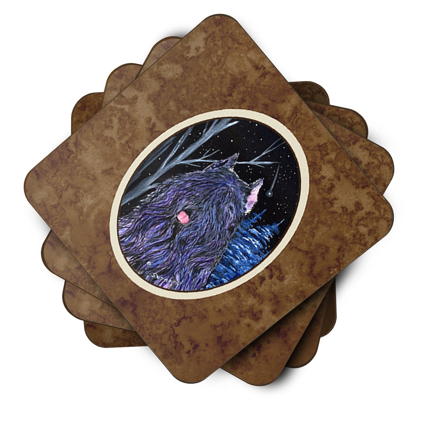 Starry Night Bouvier des Flandres Foam Coasters Set of 4 Cup Coasters for Indoor Outdoor, Tabletop Protection, Anti Slip, Mouse pad Material