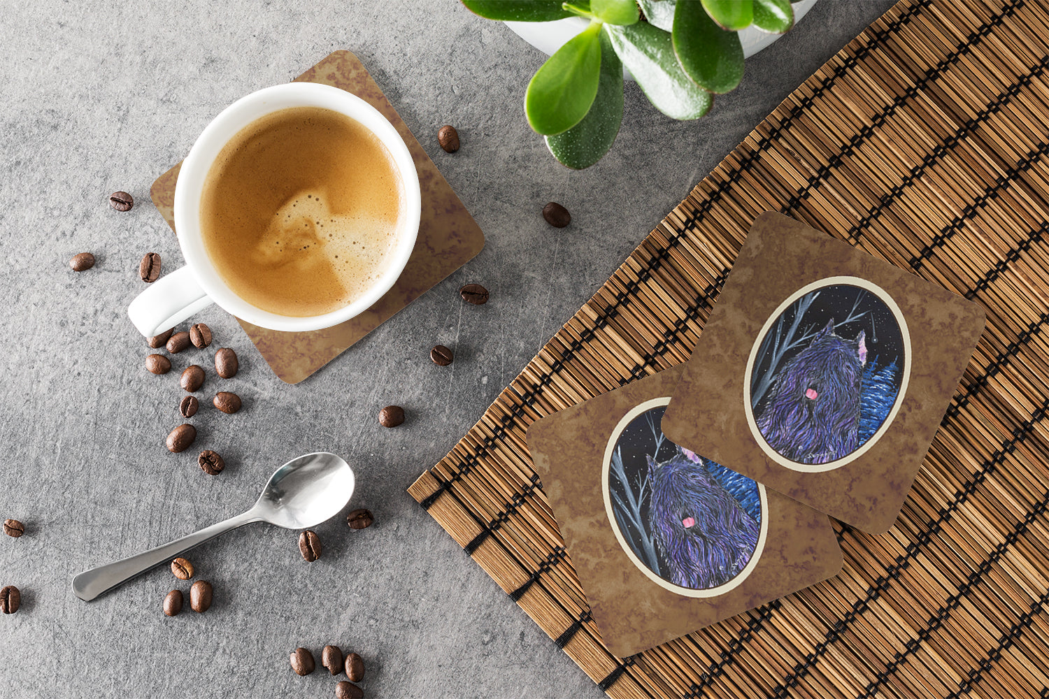 Starry Night Bouvier des Flandres Foam Coasters Set of 4 Cup Coasters for Indoor Outdoor, Tabletop Protection, Anti Slip, Mouse pad Material