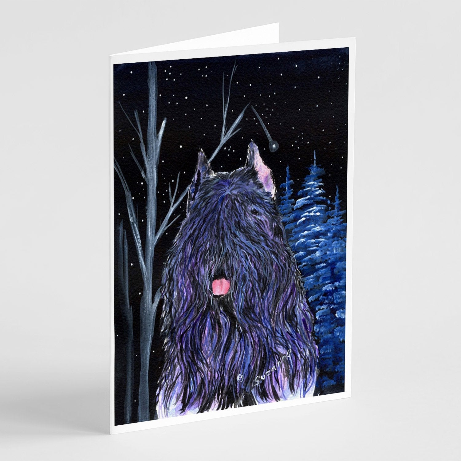 Starry Night Bouvier des Flandres Greeting Cards Pack of 8 Blank Cards with Envelopes Whimsical A7 Size 5x7