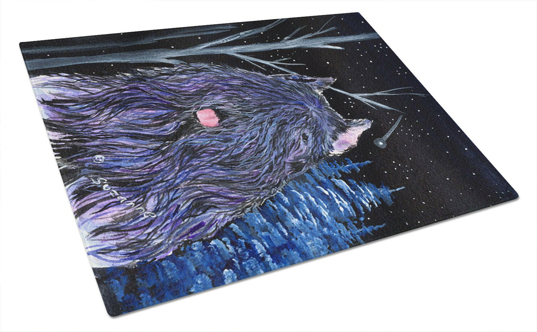 Starry Night Bouvier des Flandres Cutting Board Tempered Glass Kitchen Cutting Surface, Heat Resistant Chopping, Non-Slip Feet, Food Prep & Serving