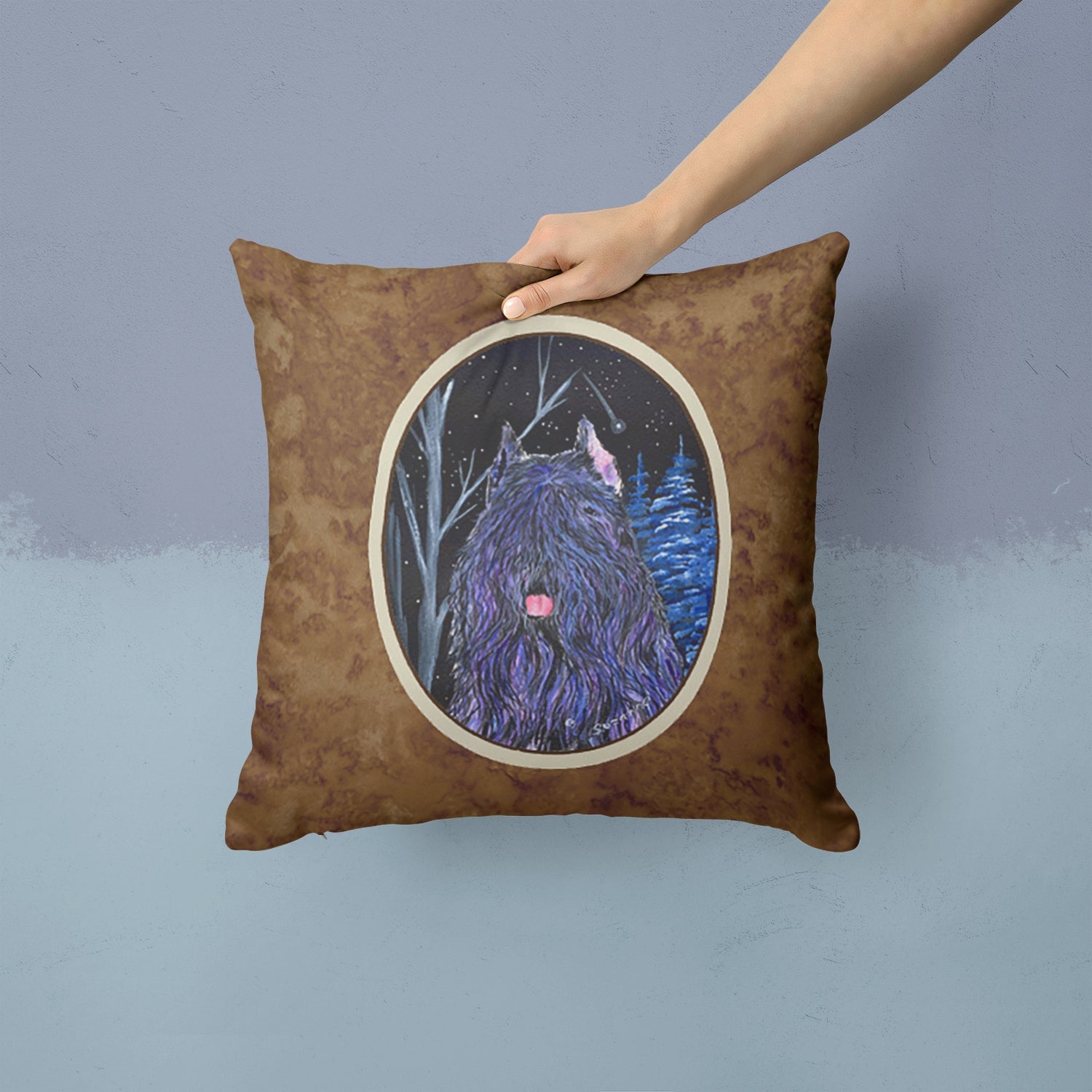 Starry Night Bouvier des Flandres Decorative Throw Pillow 14x14 Indoor Outdoor Accent Cushion, Fabric Cover with Insert for Sofa, Bed, Porch & Living Room