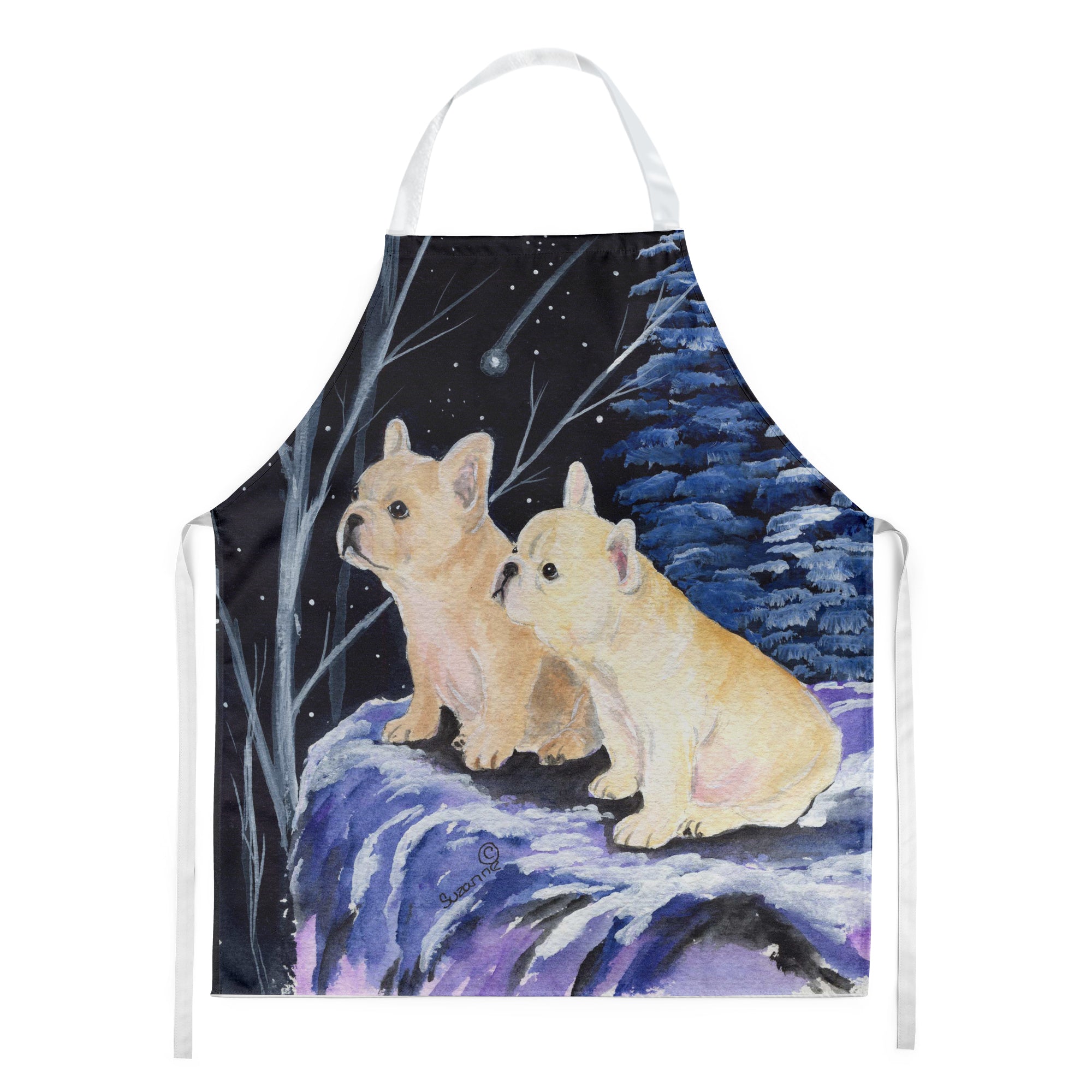 Starry Night French Bulldog Apron Cooking Kitchen Server Baking Crafts Gardening for Adult Women Men, Unisex, Large, Multicolor