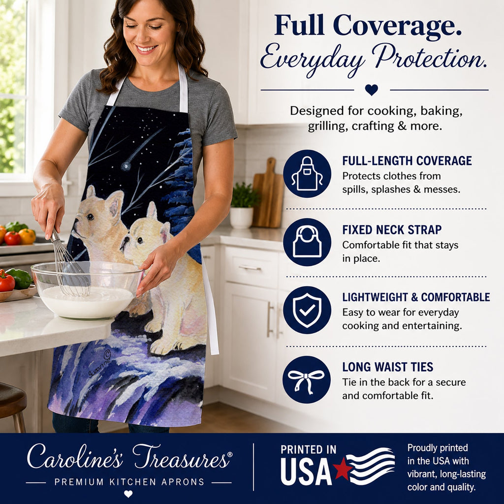 Starry Night French Bulldog Apron Cooking Kitchen Server Baking Crafts Gardening for Adult Women Men, Unisex, Large, Multicolor