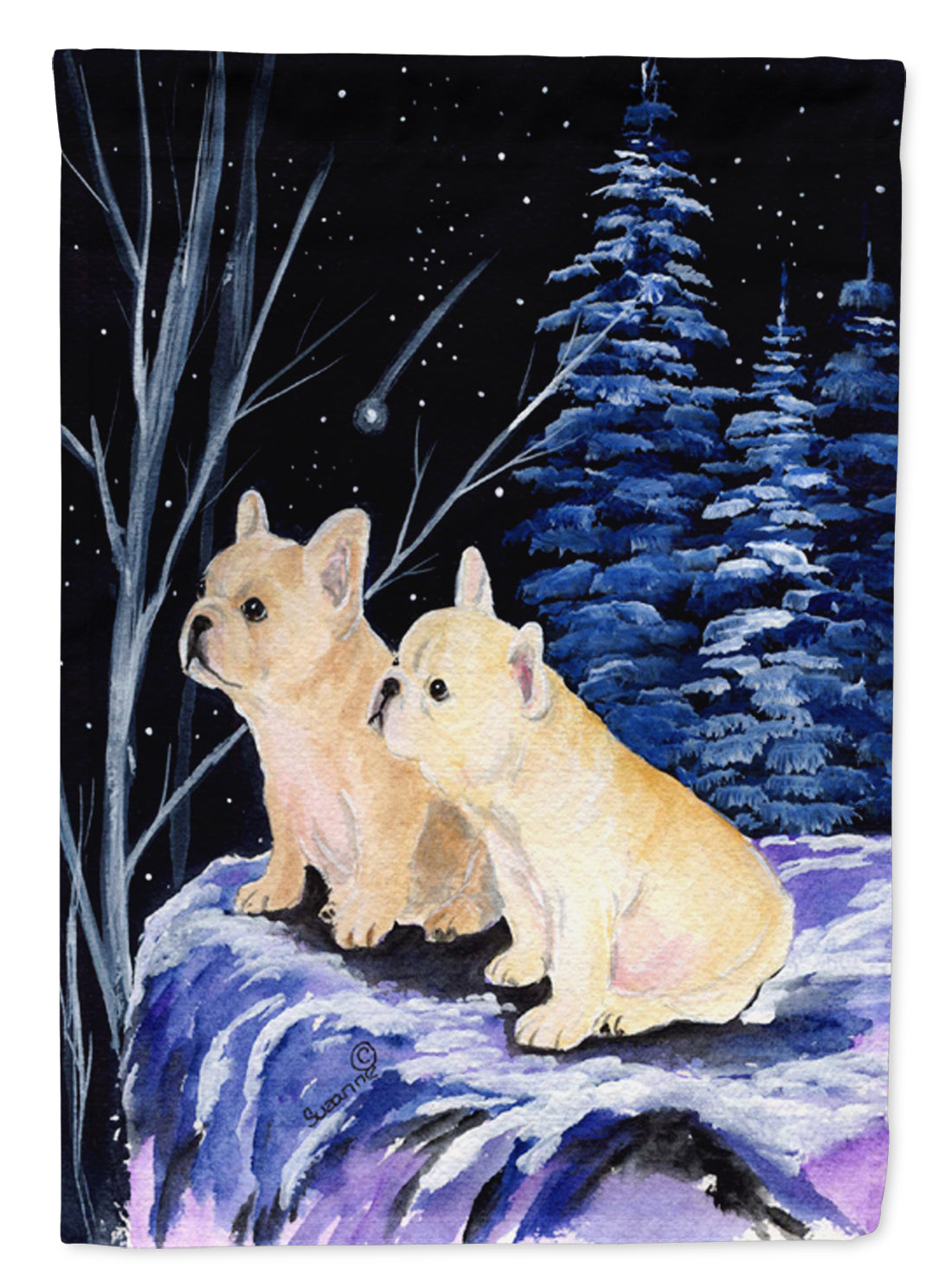 Starry Night French Bulldog House Flag 28x40 Porch Sleeve Pole Decorative Outside Yard Banner Artwork Wall Hanging, Polyester