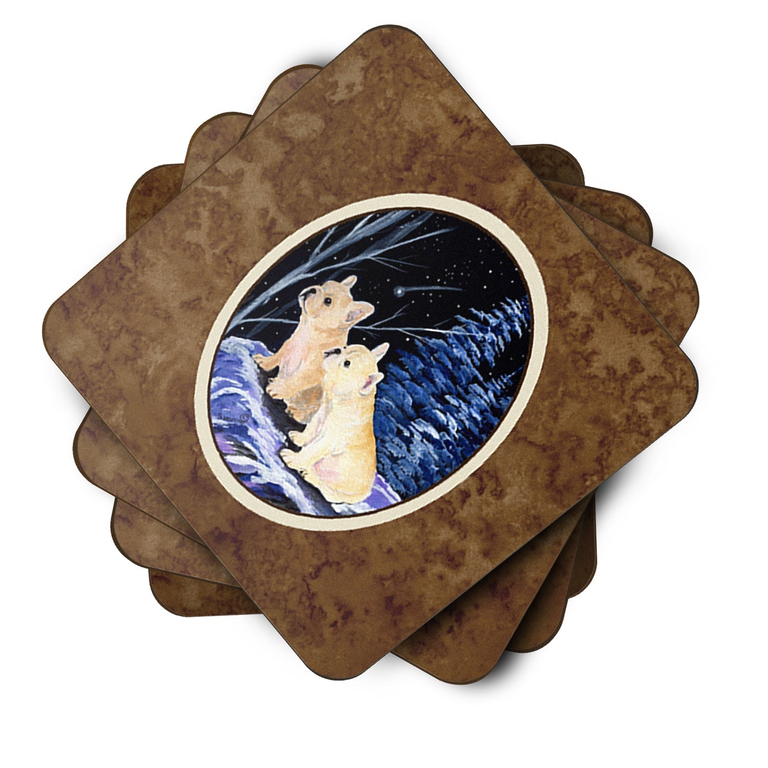 Starry Night French Bulldog Foam Coasters Set of 4 Cup Coasters for Indoor Outdoor, Tabletop Protection, Anti Slip, Mouse pad Material
