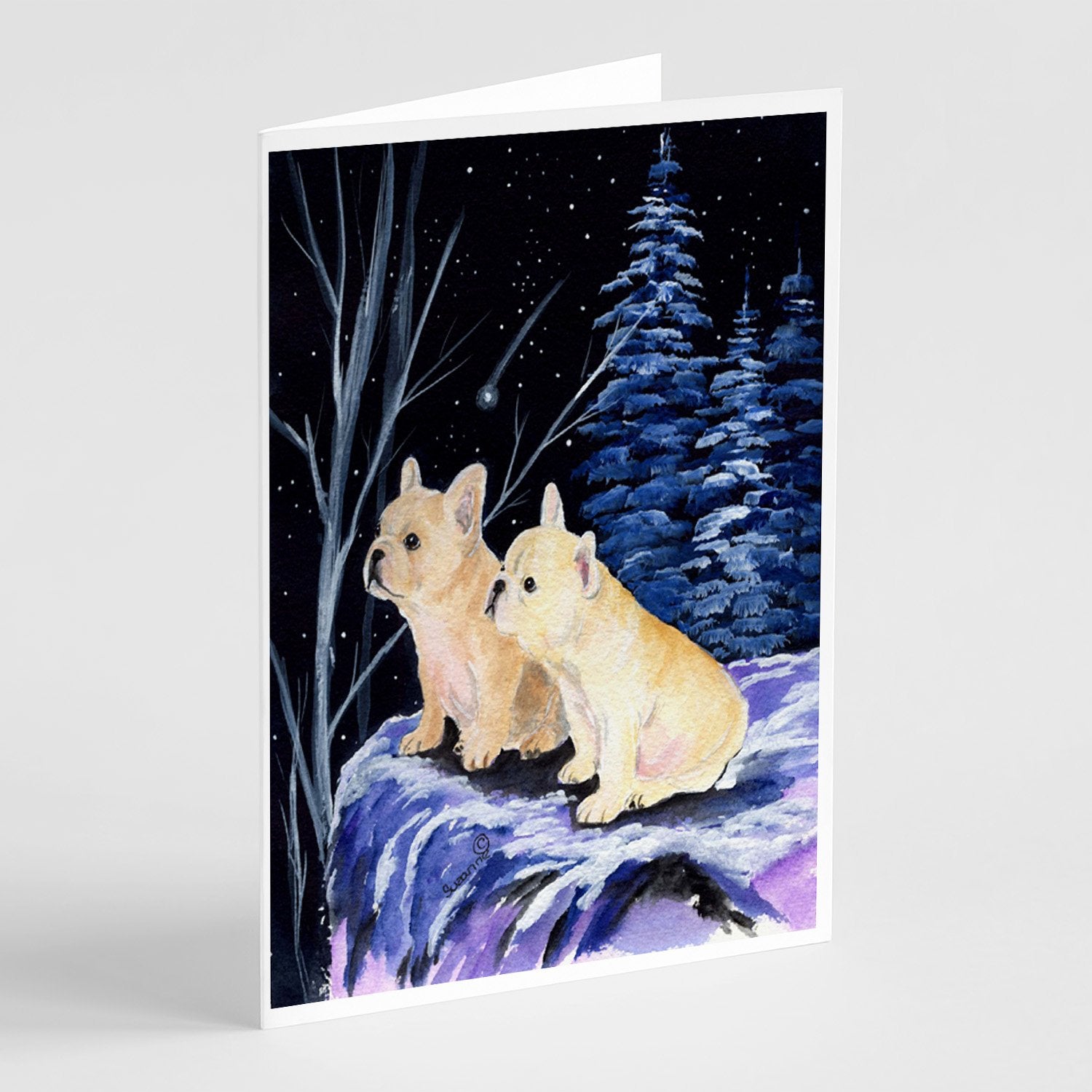 Starry Night French Bulldog Greeting Cards Pack of 8 Blank Cards with Envelopes Whimsical A7 Size 5x7
