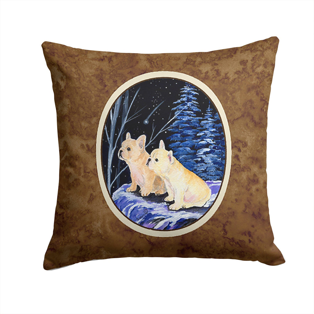 Starry Night French Bulldog Decorative Throw Pillow 14x14 Indoor Outdoor Accent Cushion, Fabric Cover with Insert for Sofa, Bed, Porch & Living Room