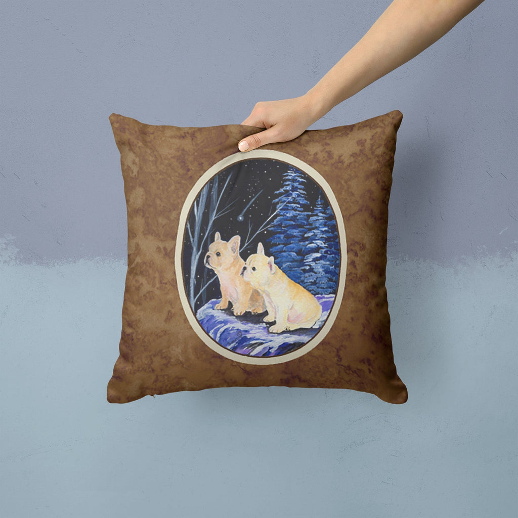 Starry Night French Bulldog Decorative Throw Pillow 14x14 Indoor Outdoor Accent Cushion, Fabric Cover with Insert for Sofa, Bed, Porch & Living Room