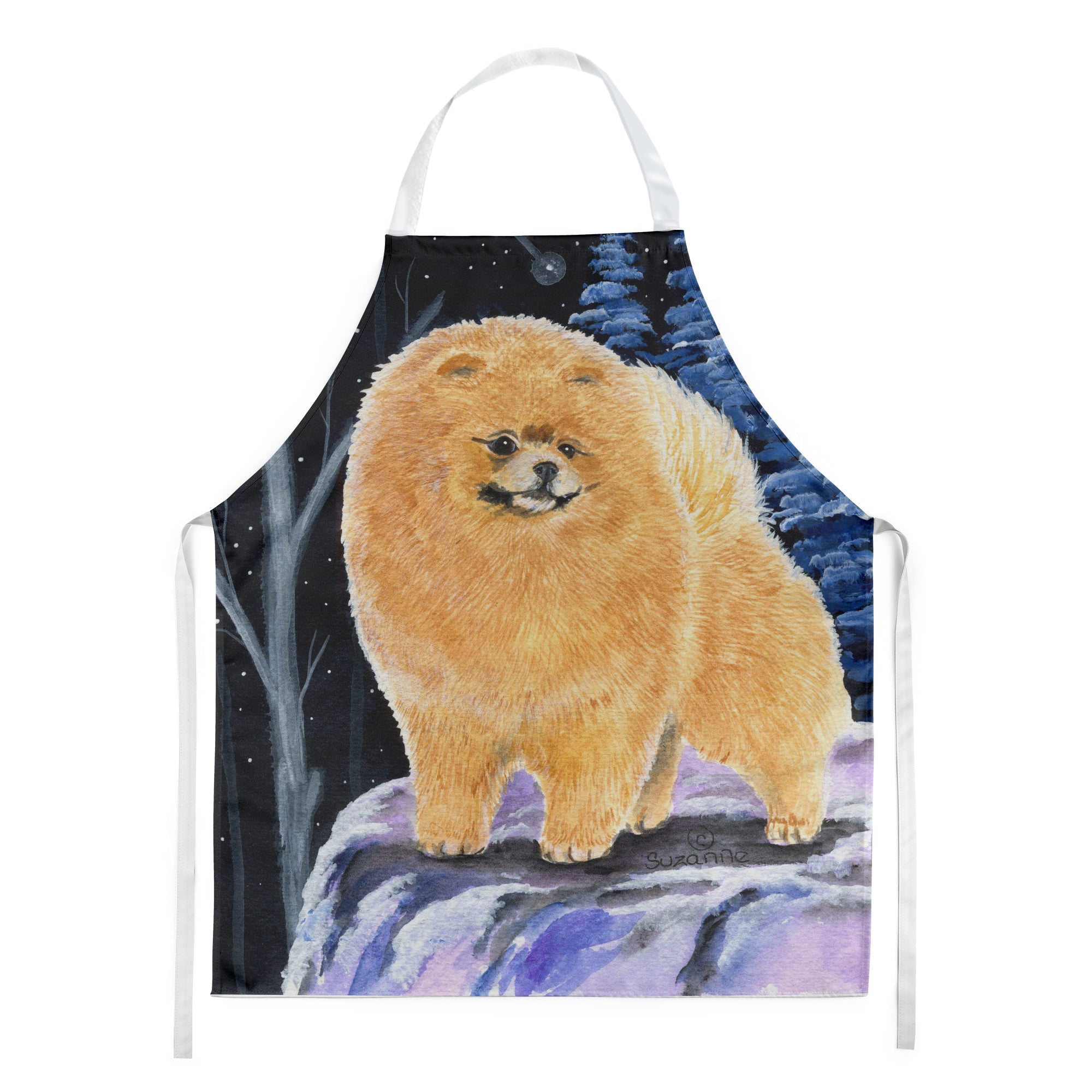 Starry Night Pomeranian Apron Cooking Kitchen Server Baking Crafts Gardening for Adult Women Men, Unisex, Large, Multicolor