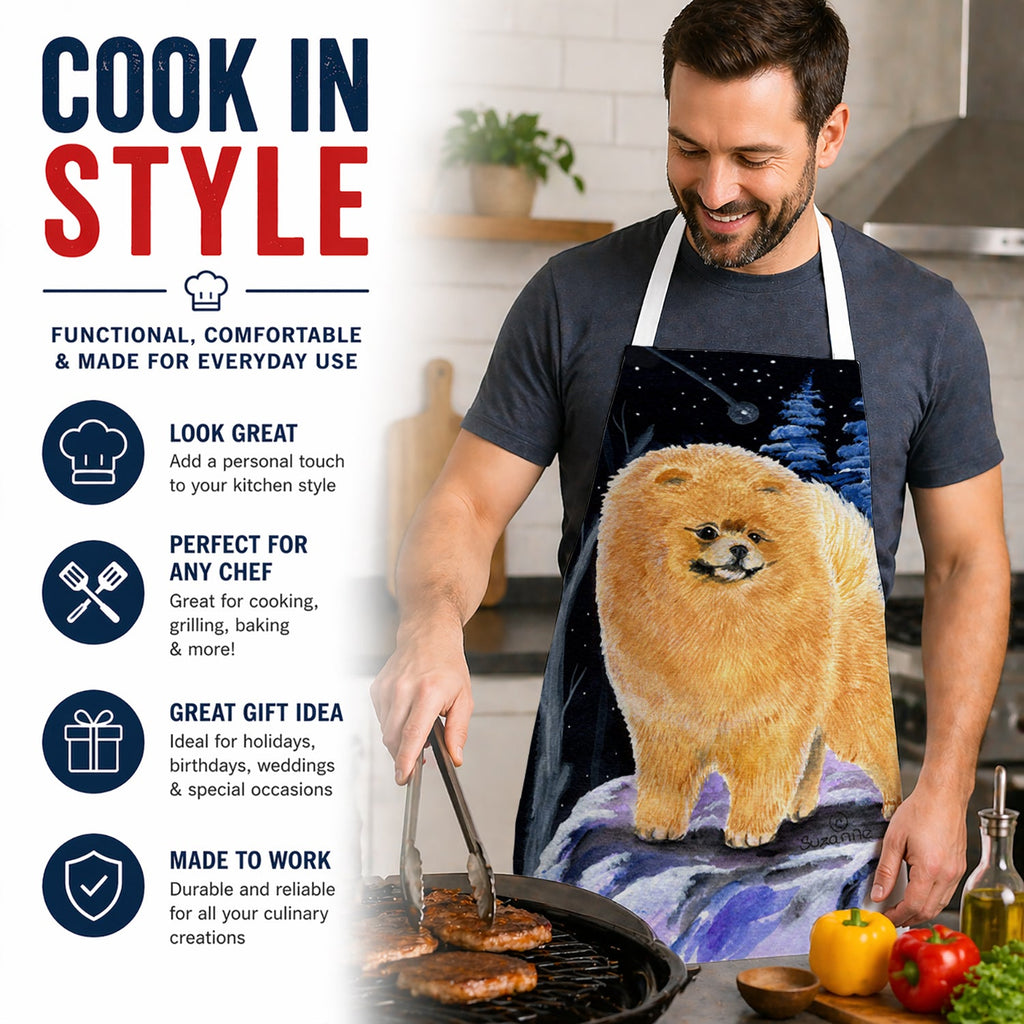 Starry Night Pomeranian Apron Cooking Kitchen Server Baking Crafts Gardening for Adult Women Men, Unisex, Large, Multicolor