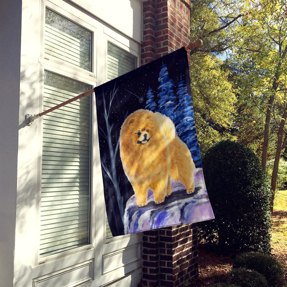 Starry Night Pomeranian House Flag 28x40 Porch Sleeve Pole Decorative Outside Yard Banner Artwork Wall Hanging, Polyester