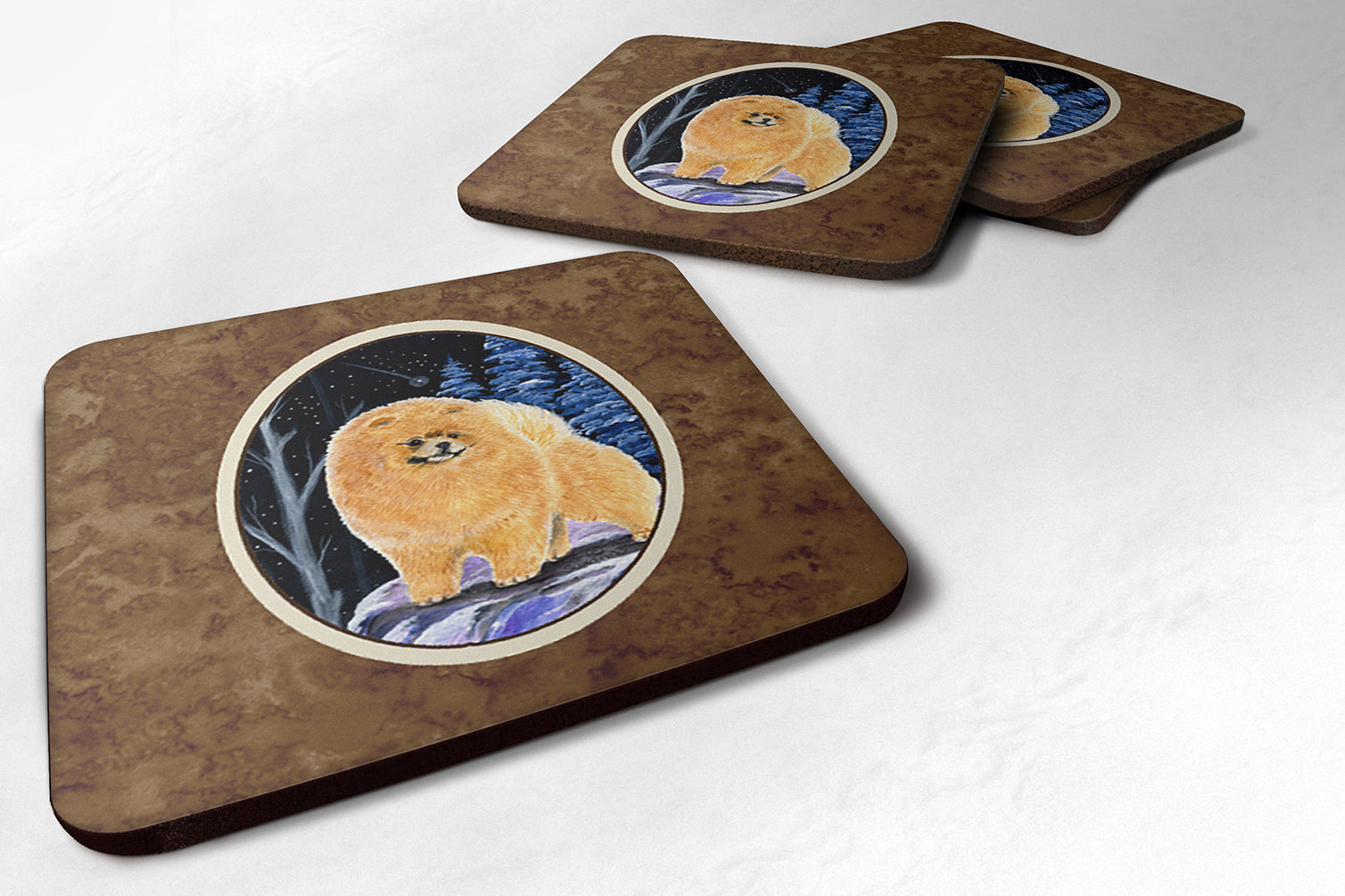 Starry Night Pomeranian Foam Coasters Set of 4 Cup Coasters for Indoor Outdoor, Tabletop Protection, Anti Slip, Mouse pad Material
